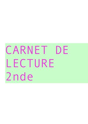 Carnet De Lecture 2nde