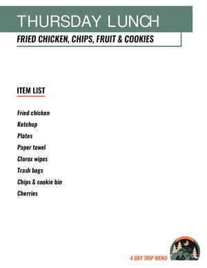 Maron Expeditions - MOAB Utah - Oct2020 - Daily Menus