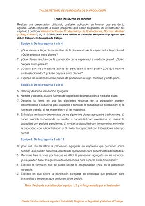 Taller Sistemas De Planeación De La Producción
