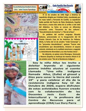 Escuela Bol. Humberto gotera Resistencia indígena  Poema y cuento inéditos
