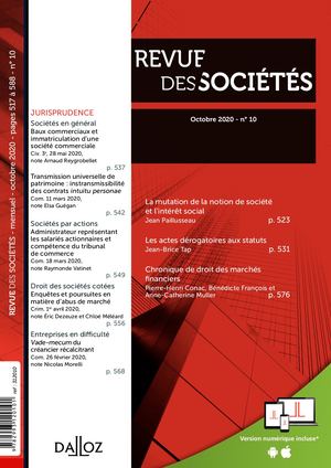 Revue des sociétés n°10_Octobre 2020