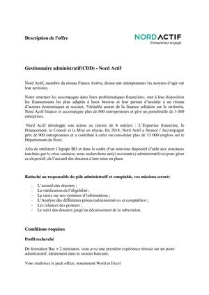 Fiche De Poste Agent Administratif Fonds De Rebond