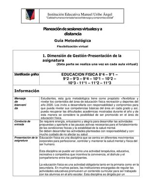 8°4 - 9° - 10° - 11° Guia Metodológica EDUCACION FISICA