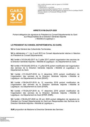 Arrêté de Délégation des Responsables de la DGAML  66 DAJCP 2020