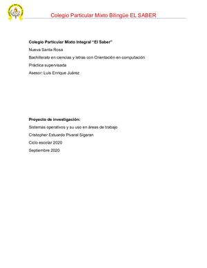 Colegio El Saber  informe de practicas de Cristopher Estuado Pivaral Sigaran
