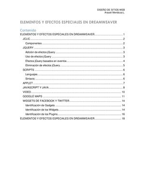 Elementos Y Efectos Especiales En Dreamweaver Indice
