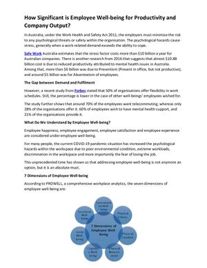 How Significant Is Employee Well Being For Productivity And Company Output