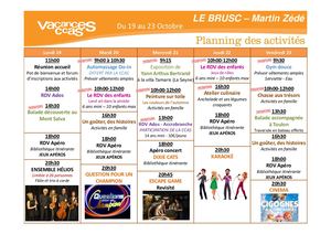 Planning 19 Au 23 Octobre