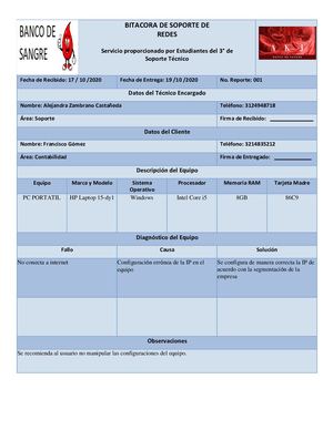 Bitacora Para Soporte De Redes