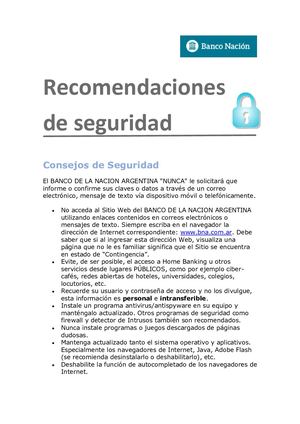 Recomendaciones Seguridad Banco Nacion