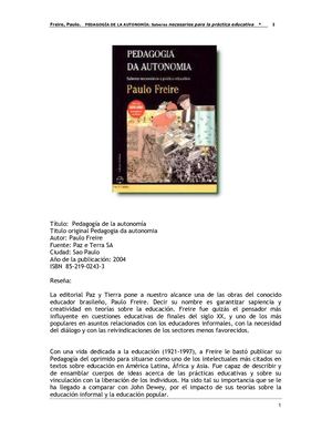 Pedagogía De La Autonomía Paulo Freire D