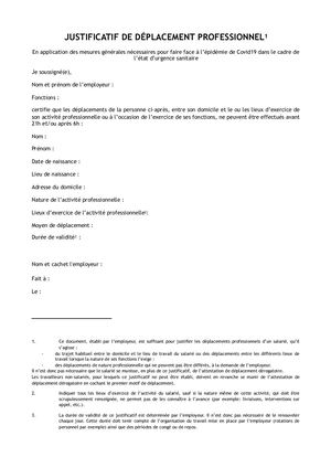 201016 Justificatif De Deplacement Professionnel