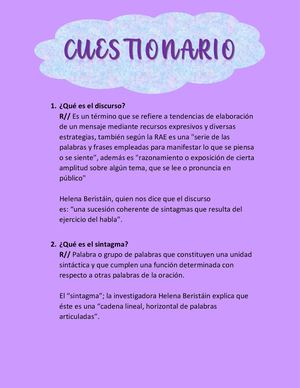 Tarea Comunicacion 8 Preguntas Cuestionario El Discurso