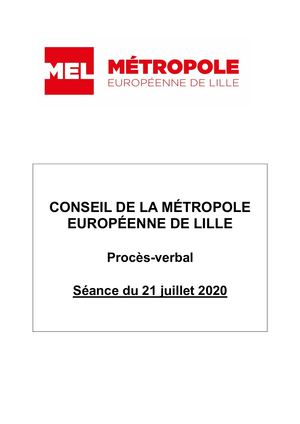 Procès verbal du Conseil Métropolitain du 21 juillet 2020