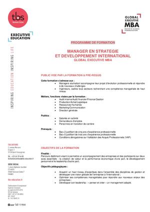 TBS - GLOBAL EXEC MBA Programme + calendrier