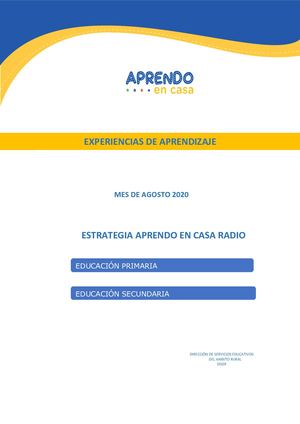 Experiencias De Aprendizaje Agosto 2020