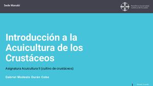 Introducción A La Acuicultura De Crustáceos