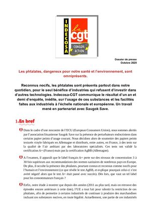 Les Phtalates Dossier Presse 21 10 2020