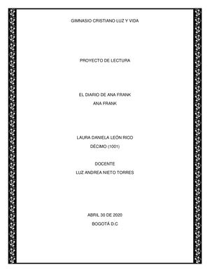 Proyecto De Lectura, Ana Frank