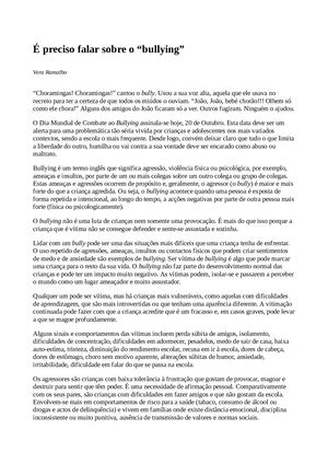 É Preciso Falar Sobre O Bullying (JORNAL PÚBLICO)