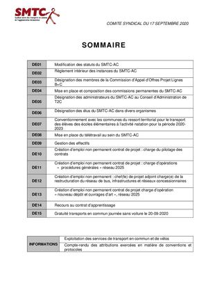 Délibérations Du Comité Syndical Du 17 09 2020