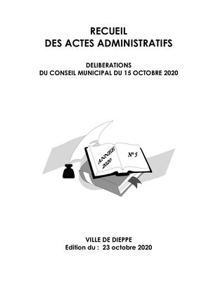 Recueil Des Actes Administratifs N° 2020 5 - CM Du 15 Octobre 2020