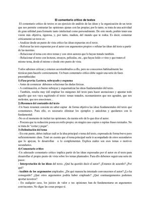 El Comentario Crítico De Textos
