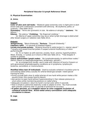 Peripheral Vascular Lymph Reference