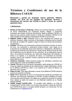Terminos Y Condiciones De Uso De La Billetera Cafam