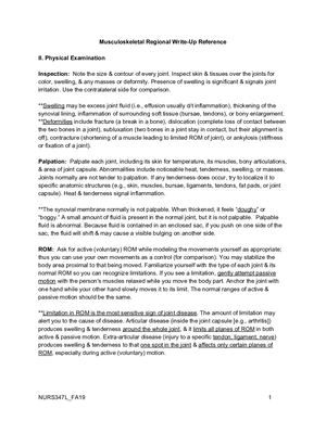 Musculoskeletal Regional Write Up Reference