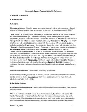 Neurologic System Regional Write Up Reference