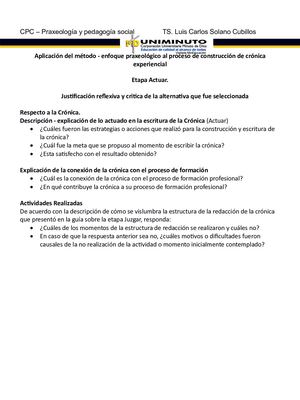 Aplicación Del Método Enfoque Praxeológico A Un Proceso De Crónica Actuar