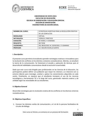 Programa Del Curso Estrategias Asertivas Para La Resolución Creativa Del Conflicto