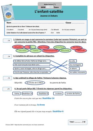 Fiches Rallye Lecture Corrigées L'enfant-Satellite Niveaux 1 & 2