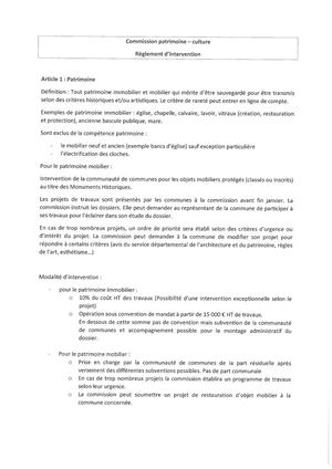 Règlement D'intervention Commission Culture Et Patrimoine