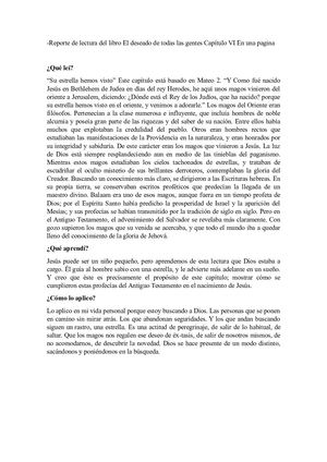Reporte De Lectura Del Libro El Deseado De Todas Las Gentes Capítulo Vi En Una Pagina