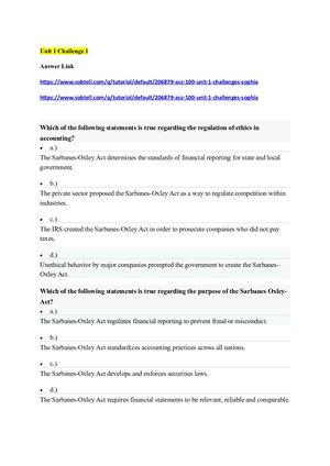 Acc 100 Unit 1 Challenges Sophia Course
