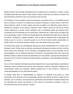 Incidencia De La Cultura En La Educacion Infantil