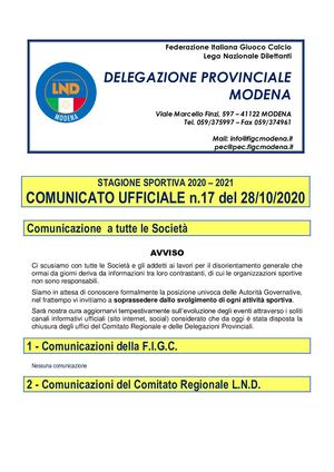 COMUNICATO UFFICIALE FIGC MODENA