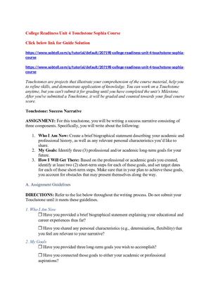 College Readiness Unit 4 Touchstone Sophia Course