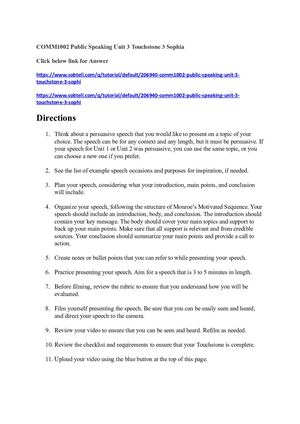 Comm1002 Public Speaking Unit 3 Touchstone 3 Sophia