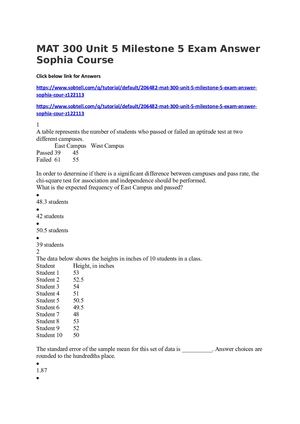 Mat 300 Unit 5 Milestone 5 Exam Answer Sophia Course