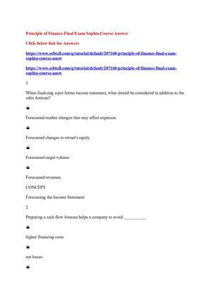 Principle Of Finance Final Exam Sophia Course Answer