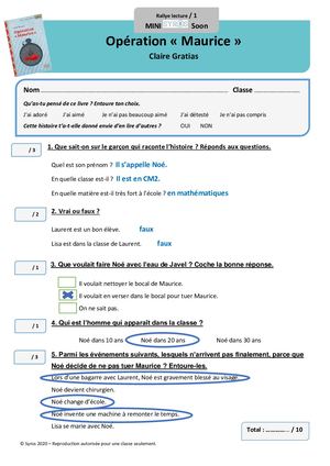 Fiches Rallye Lecture Corrigées Opération Maurice Niveaux 1 & 2