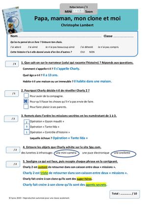 Fiches Rallye Lecture Corrigées Papa,maman, Mon Clone Et Moi Niveaux 1 & 2