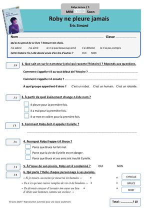 Fiches Rallye Lecture Roby Ne Pleure Jamais Niveaux 1 & 2