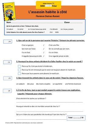 Fiches Rallye Lecture L'assassin Habite à Côté Niveaux 1 & 2