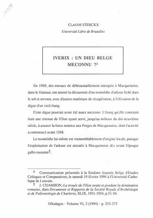 Iverix Un Dieu Belge Méconnu,  Claude Sterckx