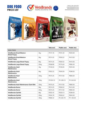 Price List Dog Food Effective 26 Nov 2020