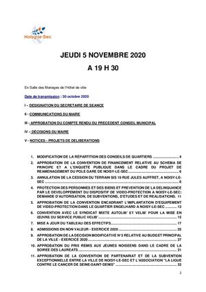 Ordre du jour - Conseil municipal du 5 nov 2020
